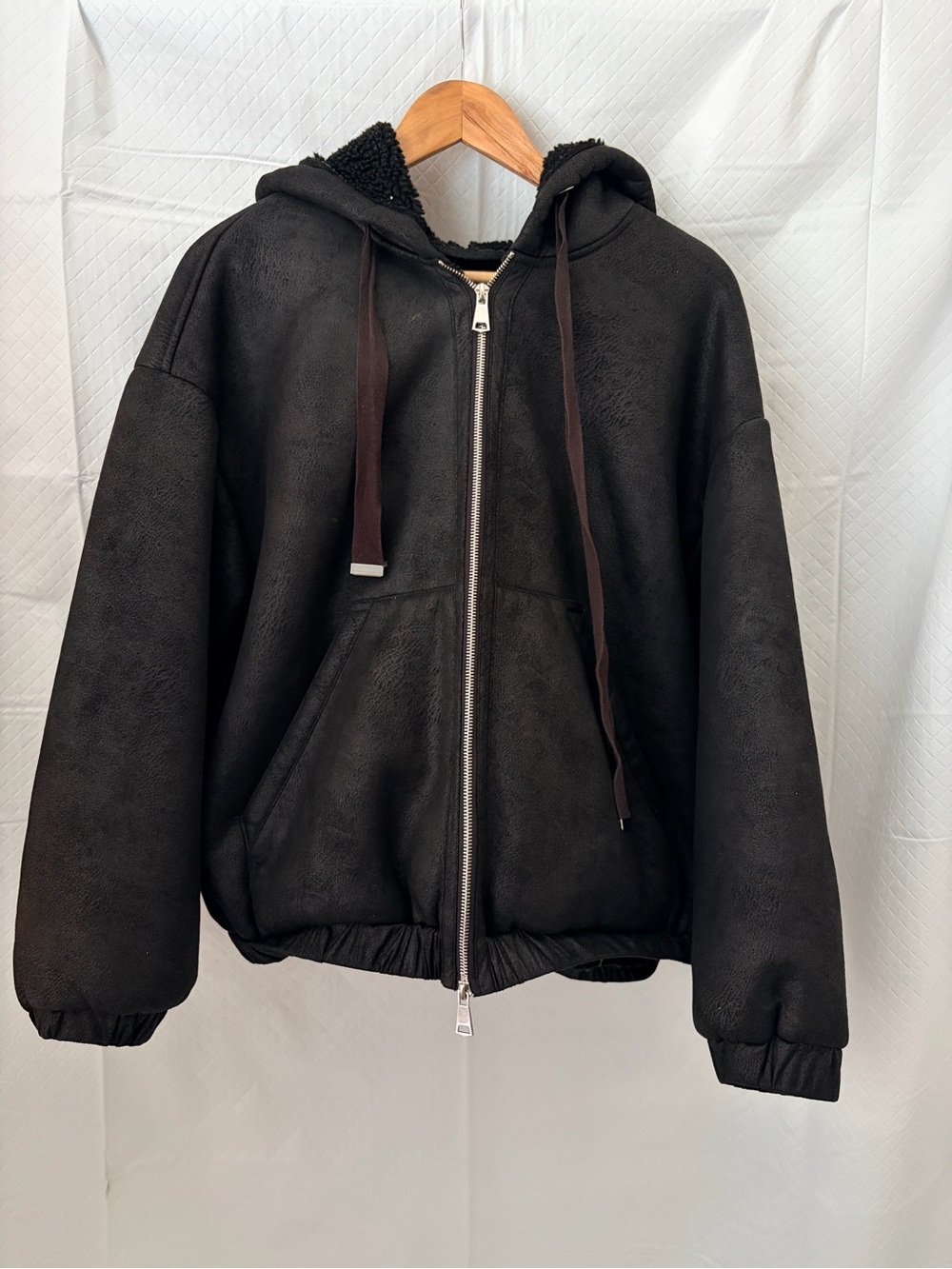 Urban Outfitters Black Sherpa-Lined Zip Bomber Jacket